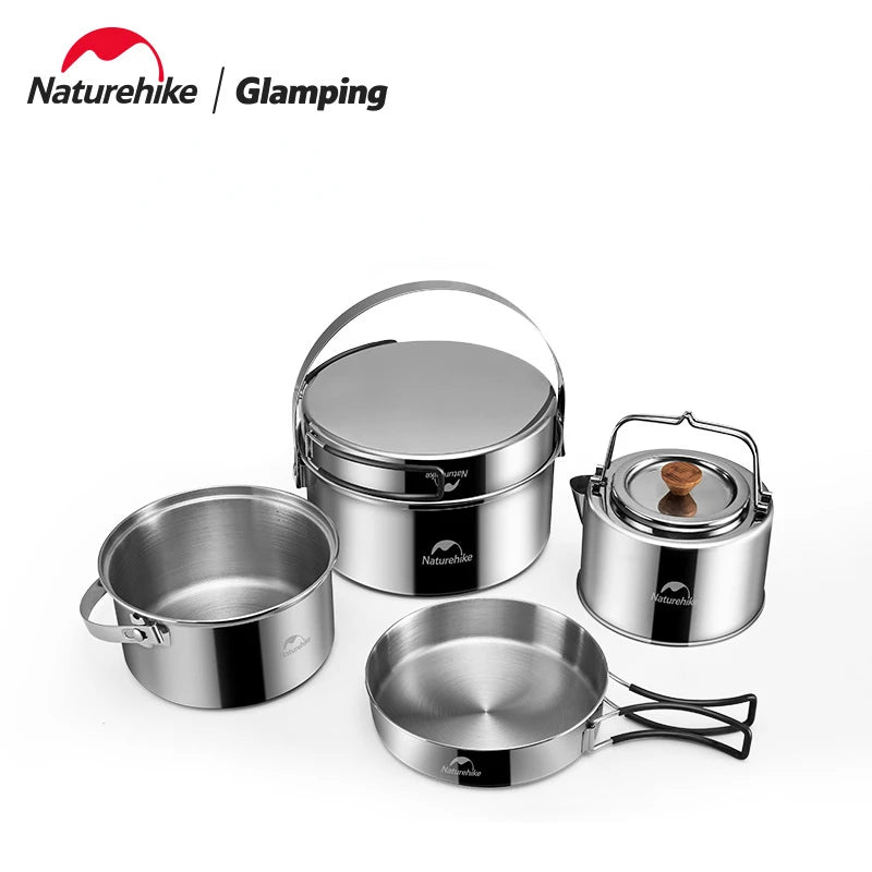Naturehike Campingset 3-6 Personen – Aluminium Kookset Met Pan, Steelpan, Antiaanbaklaag, 2,8L En 1,4L, Opvouwbaar