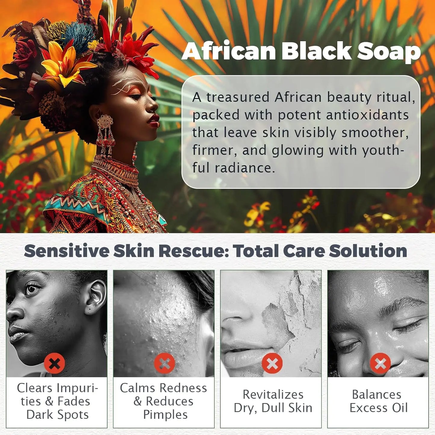 Raw African Black Soap for Oily Skin, Dark Spots Pure & Natural Ingredients - Organic Face and Body Wash Soap