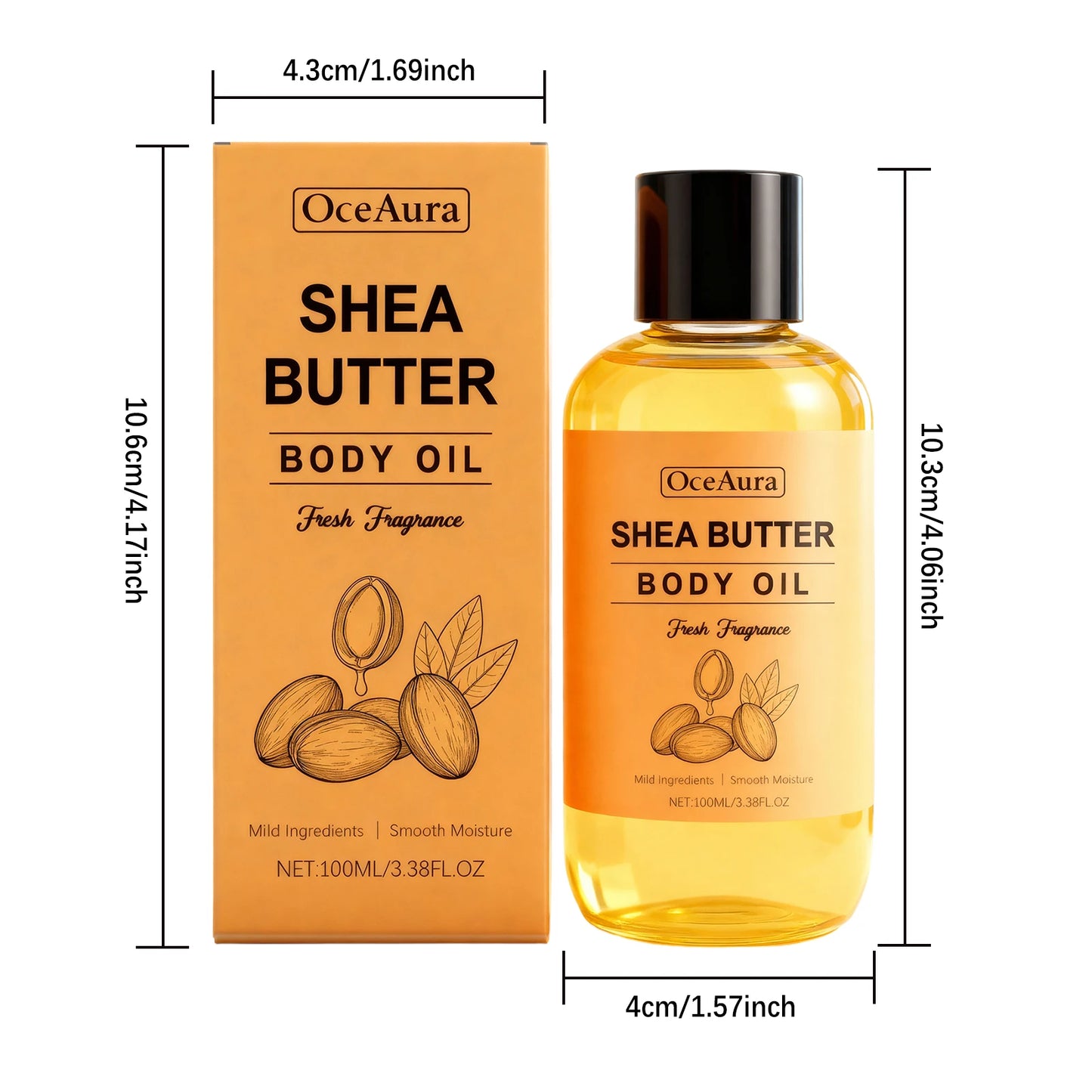 Shea Butter Body Oil Lightweight Fast Absorbing for Dry Rough Skin Soft Improve Dry Skin Body Massage Moisturizing Essential Oil